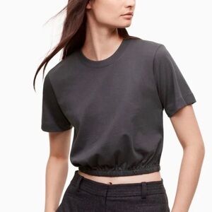 Aritzia Wilfred Piaf Cropped Tee | Navy Blue Elastic Hem Crop Top | Size M